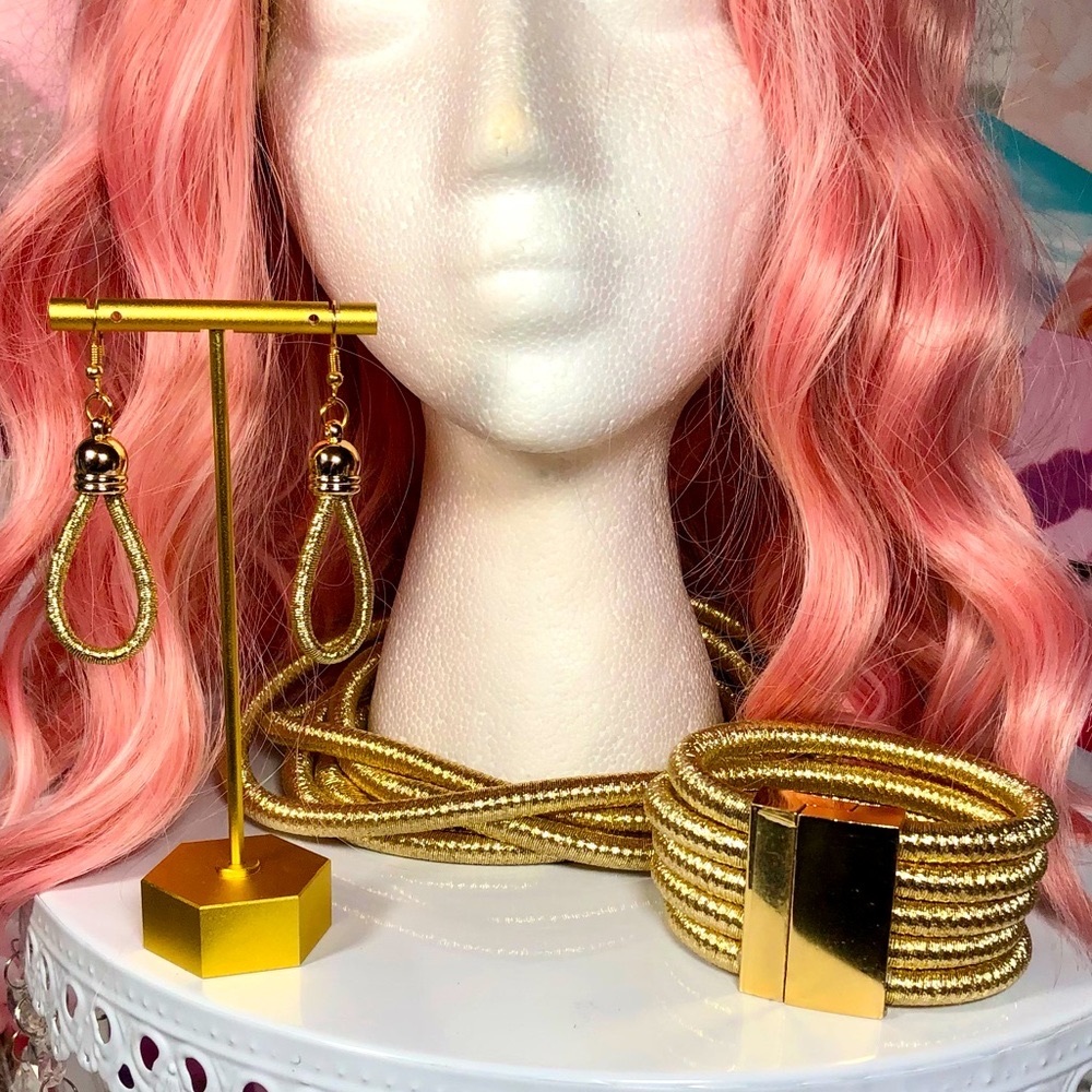 Boho Style Gold-Tone Necklace, Bracelet & Earrings Set - 4 Piece Set